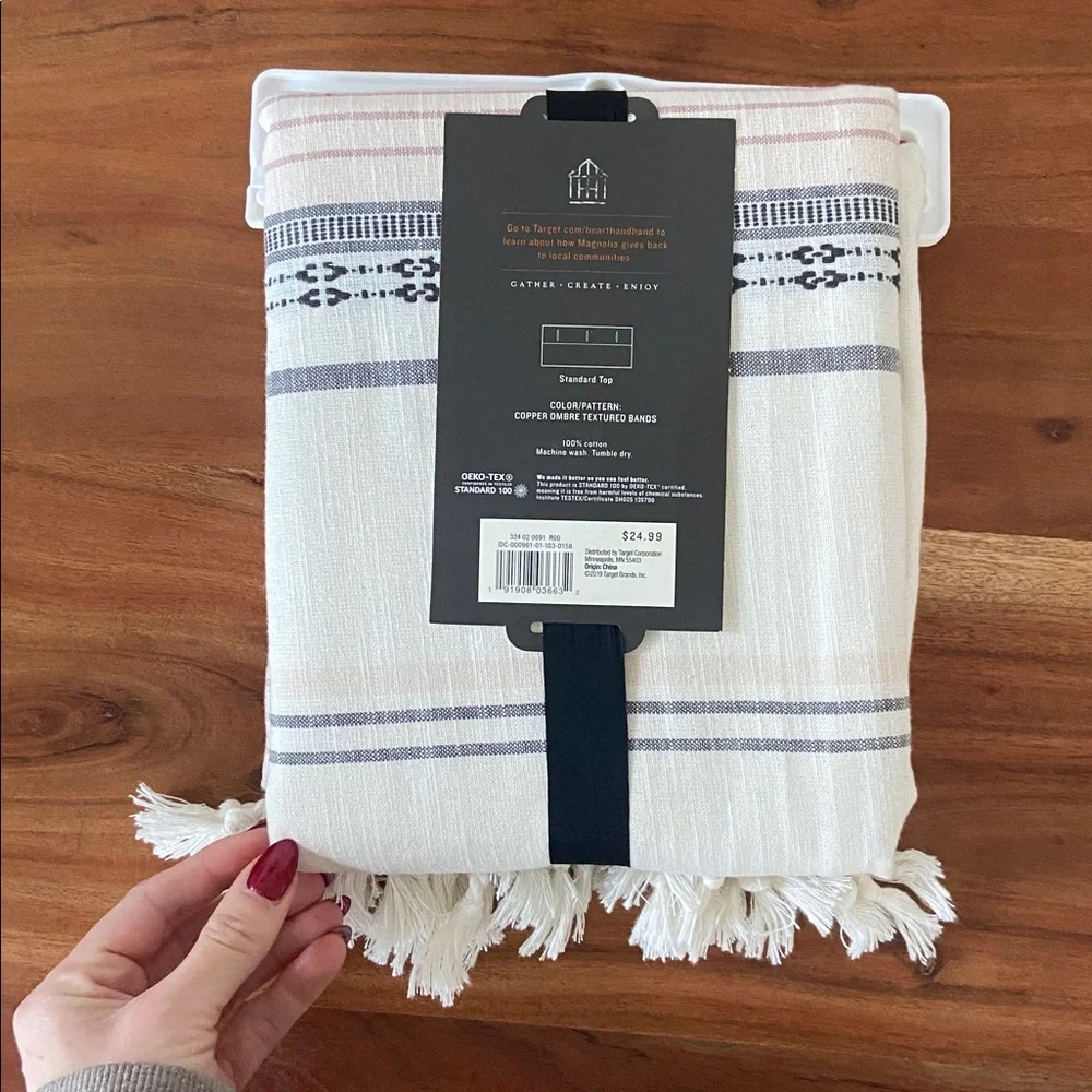 Hearth & Hand cream & mauve shower curtain fringe 72 x 72 inch bathroom decor